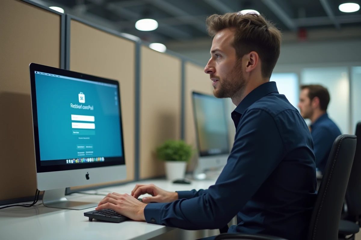 Homme connecté au webmail de l'université de Nantes sur un ordinateur de bureau dans un environnement professionnel