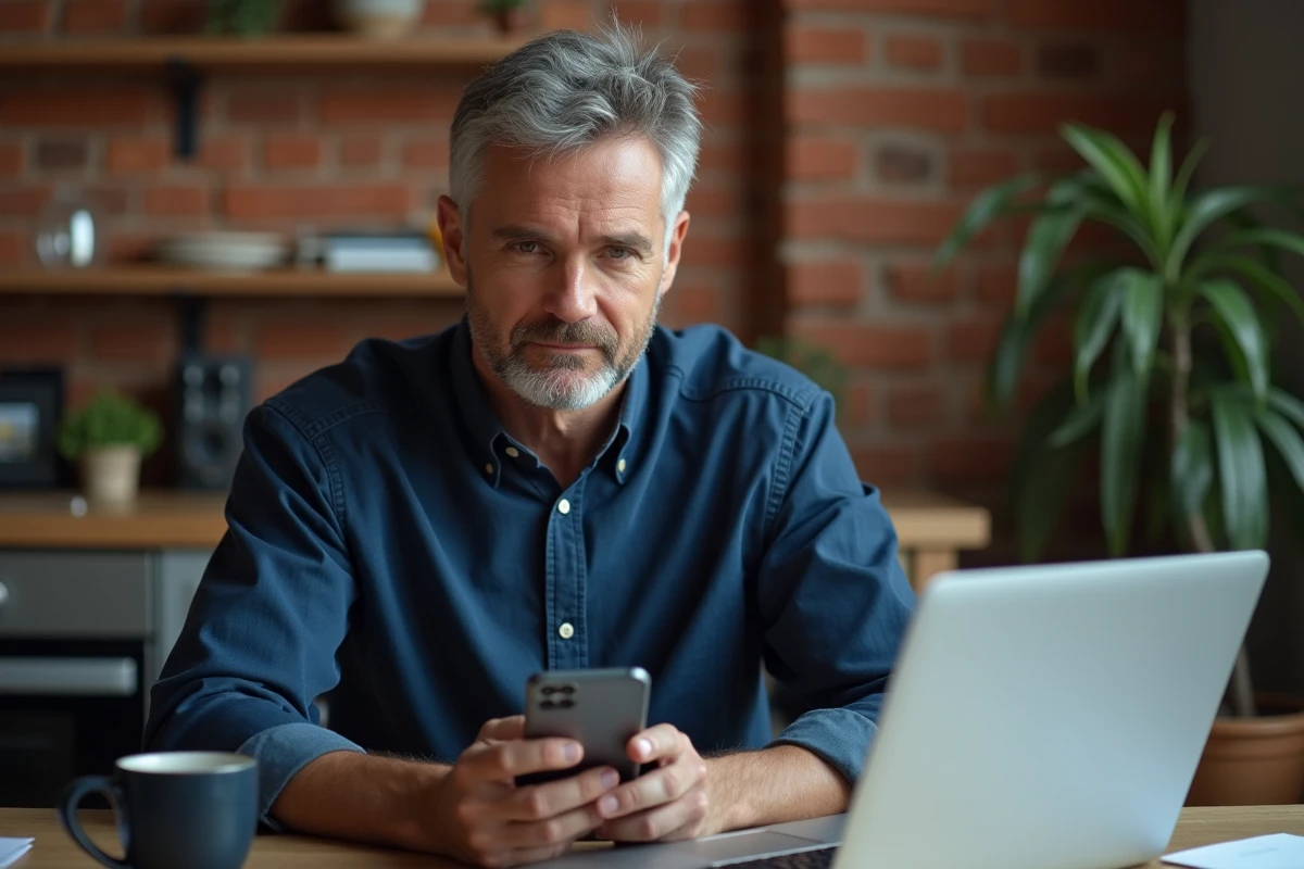 Homme utilisant l'authentification à deux facteurs sur smartphone pour protéger ses données personnelles Eservice UHA
