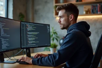 Développeur Python travaillant sur du parsing XML dans un environnement Django et Flask avec deux écrans de code