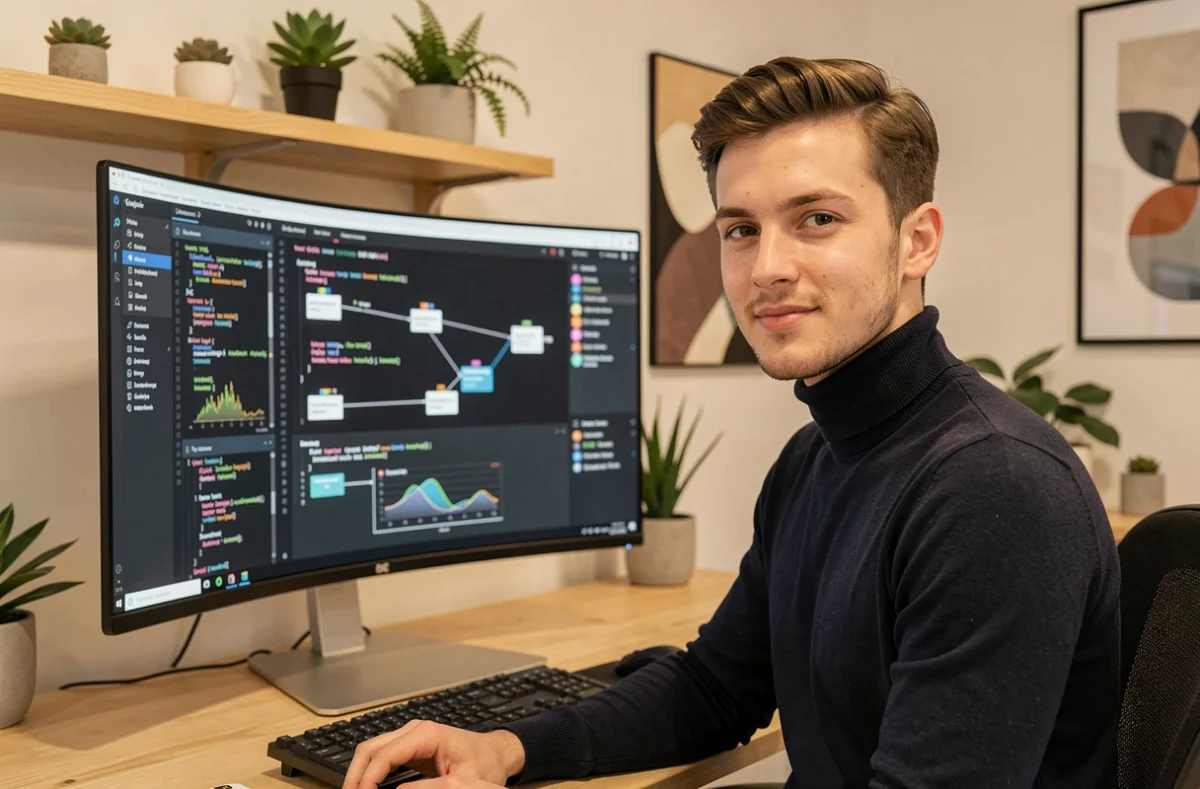 Développeur data DigitalCook travaillant sur des pipelines de données dans un studio de consulting digital parisien design