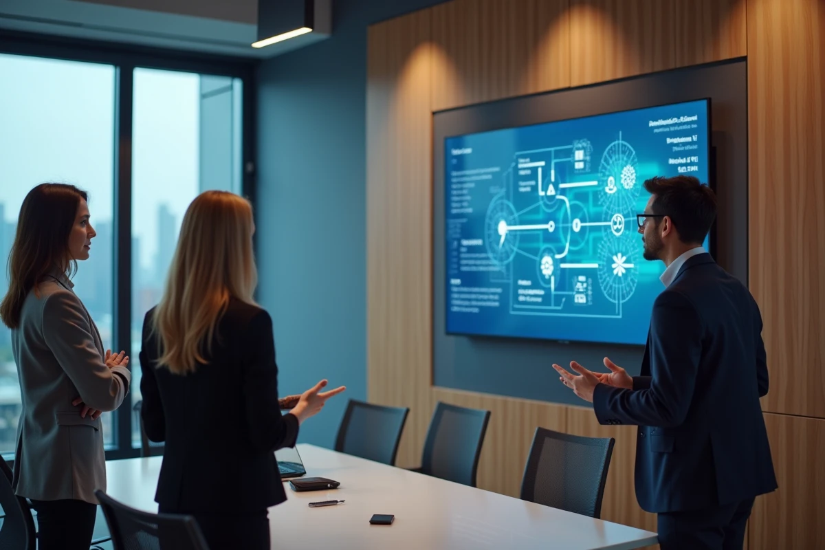 Groupe d experts IT discutant risques Silverlight en salle de réunion