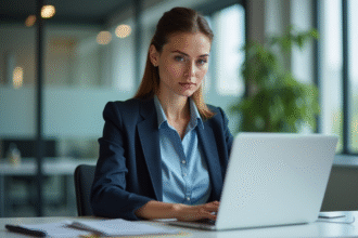 Femme confiante au bureau en tenue professionnelle