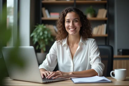 Femme d'affaires concentrée travaillant sur son ordinateur