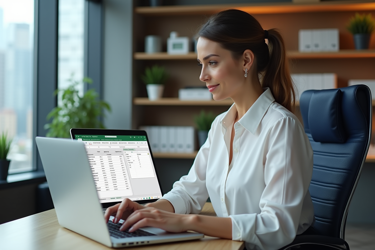 Femme au bureau travaillant sur un ordinateur avec Excel