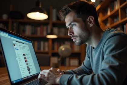 Homme consultant les marques pages Firefox sur son ordinateur portable après une mise à jour ratée