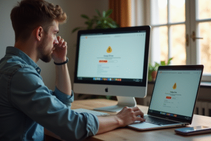 Jeune homme frustré devant un ordinateur avec erreur Google Drive