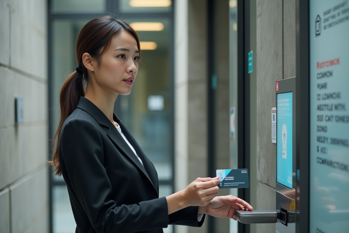 Jeune femme scannant une carte d