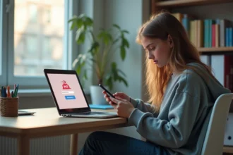 Jeune fille regardant son smartphone et son ordinateur pour l'ENT 41