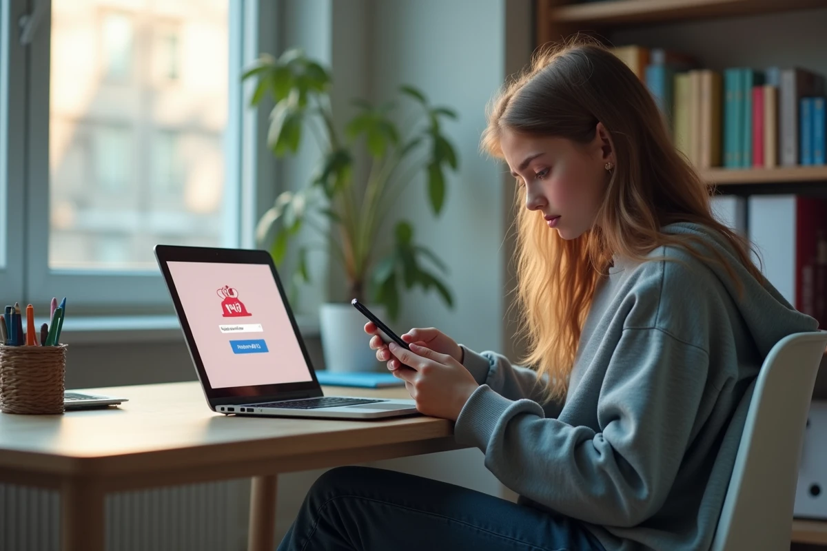 Jeune fille regardant son smartphone et son ordinateur pour l'ENT 41