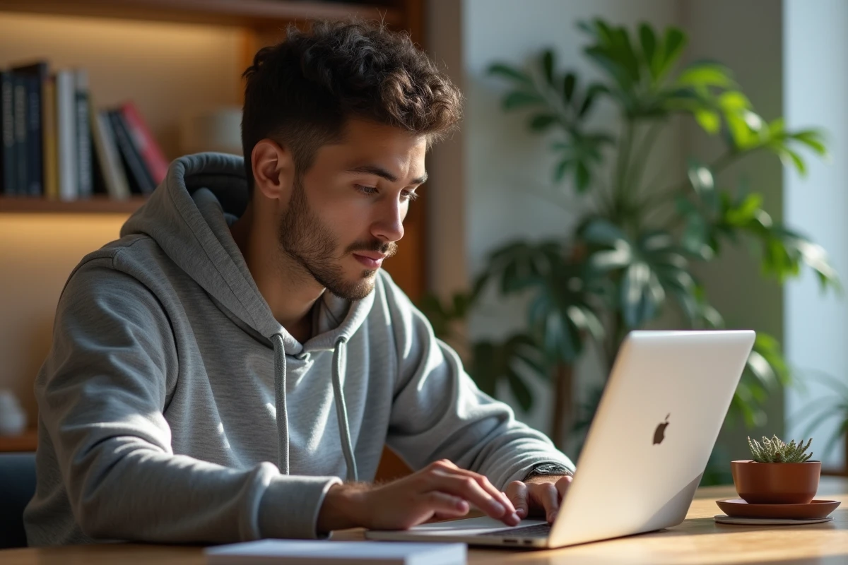 Jeune homme utilisant un ordinateur portable à la maison