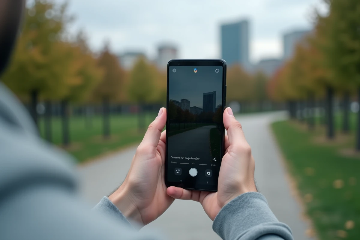 Mains tenant un Google Pixel 8 Pro en extérieur affichant les réglages photo avancés comme l'astrophotographie