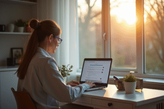 Personne travaillant sur un ordinateur portable avec webmail lumineux